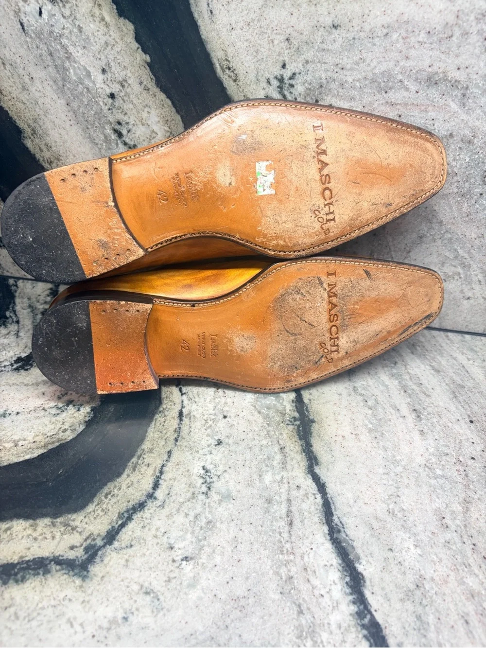 I Maschi Gold Men’s 42 Wholecut Oxford Shoes Italy Hand Patina Leather